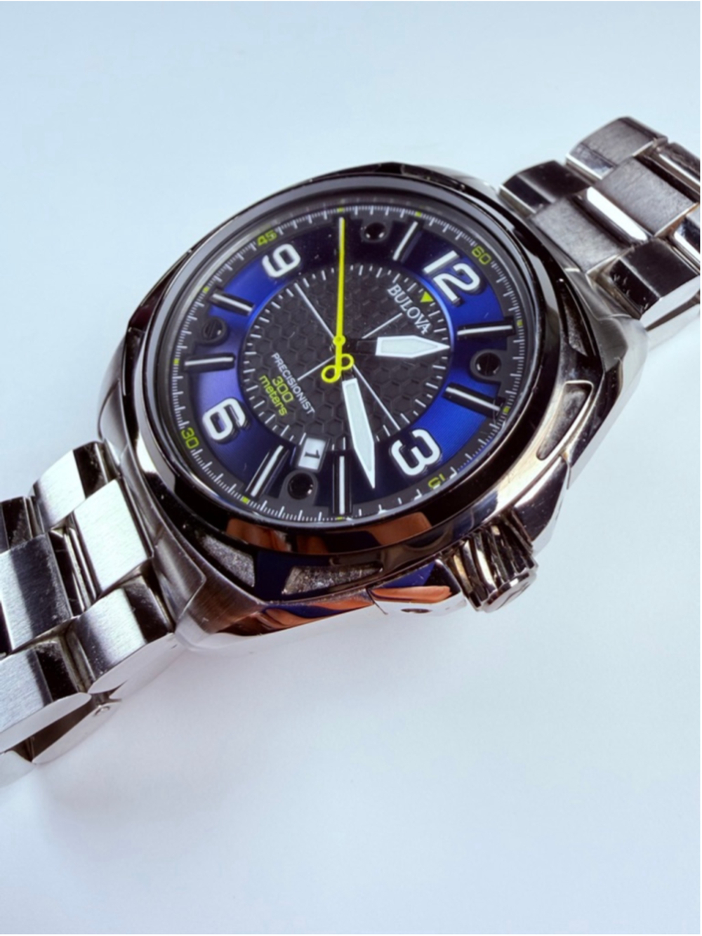 Bulova Precisionist Mens SS 48MM Honeycomb Blue/Black Dial 300M Watch 98B224 - Picture 3 of 12